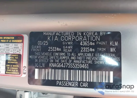 2025 Kia K5 Gt-Line z USA, uszkodzony, nr VIN KNAG64J75S5359461